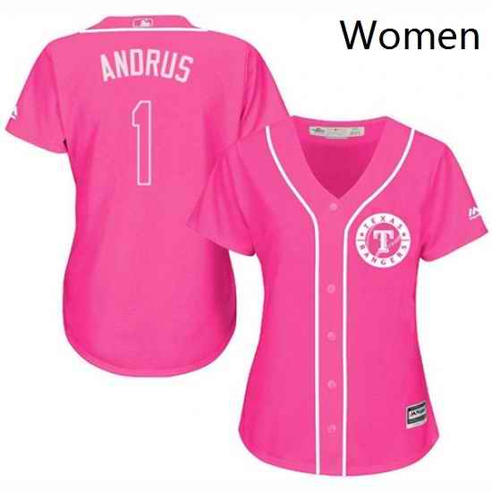 Womens Majestic Texas Rangers 1 Elvis Andrus Authentic Pink Fashion Cool Base MLB Jersey